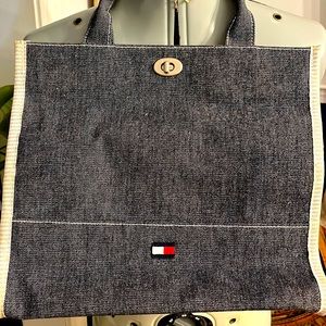 Price Firm! Vintage Tommy Hilfiger Women’s Denim Tote! Striped cotton lining.